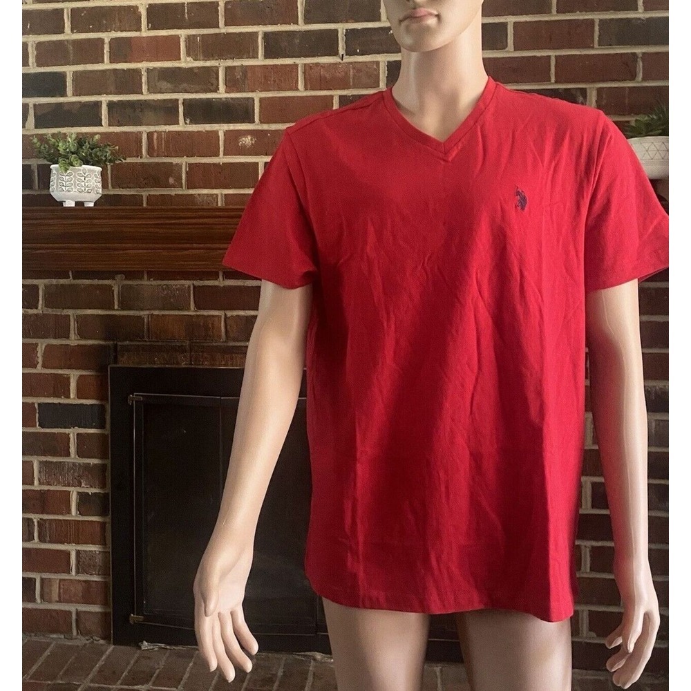 U.S.‎ Polo Assn. Men's Solid V-Neck Short Sleeve T-Shirt Large Red New